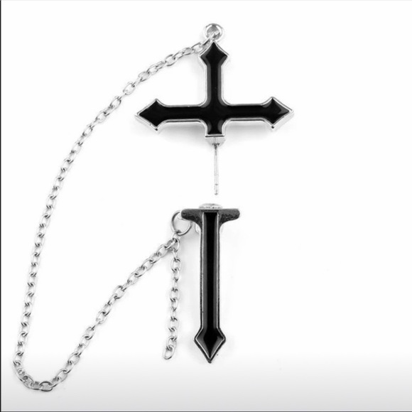 Unique Black cross stud long chain earrings NWT - Picture 2 of 8